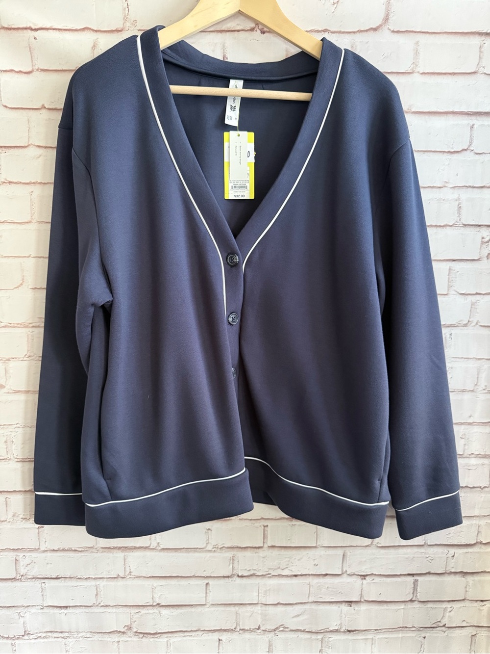 all in motion Navy Blue V-Neck Cardigan with White Trim